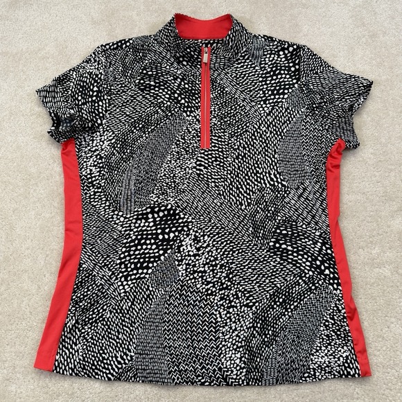 Tail Tops - Tail Golf 1/4 Zip Shirt Women's L Black Red Geometric Novelty Print Preppy Top